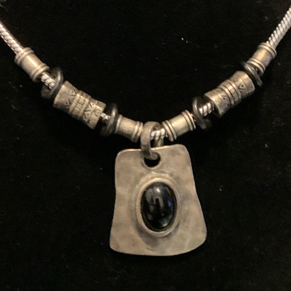 Chico’s Pewter Statement Necklace with Black Stone - Picture 7 of 12